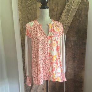 Floral Patchwork Blouse - Pink and Orange
